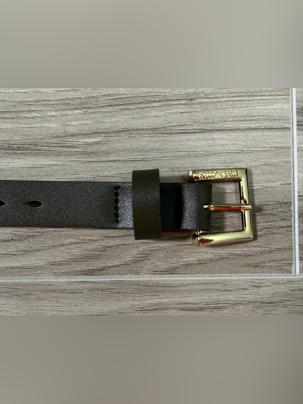 Steve Madden Olive Green Leather Belt with Gold Buckle
